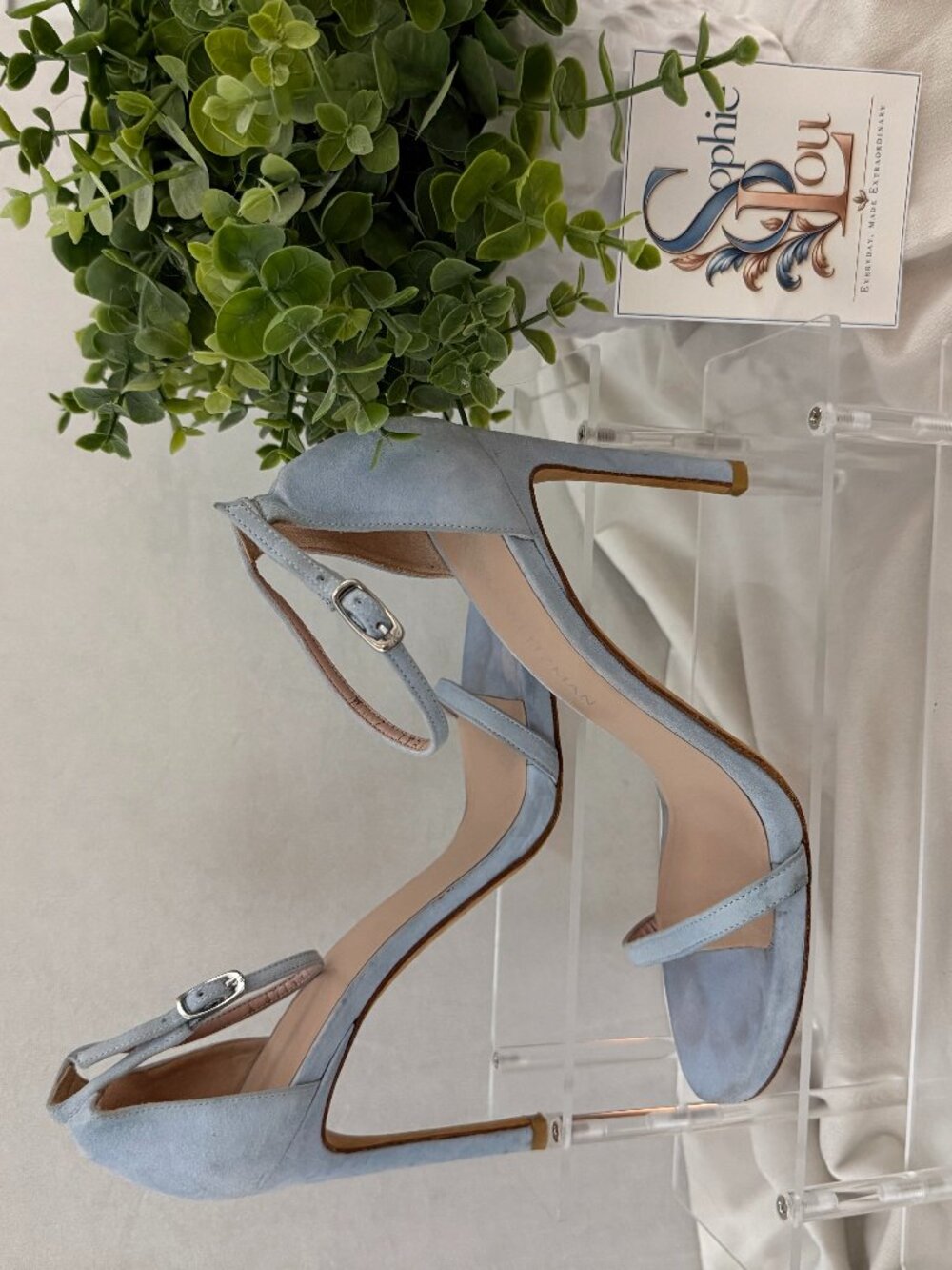 Stuart Weitzman Powder Blue Suede Ankle Strap Stiletto Sandals 7